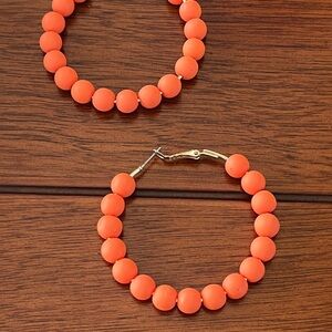 Orange Beaded Hoop Earrings